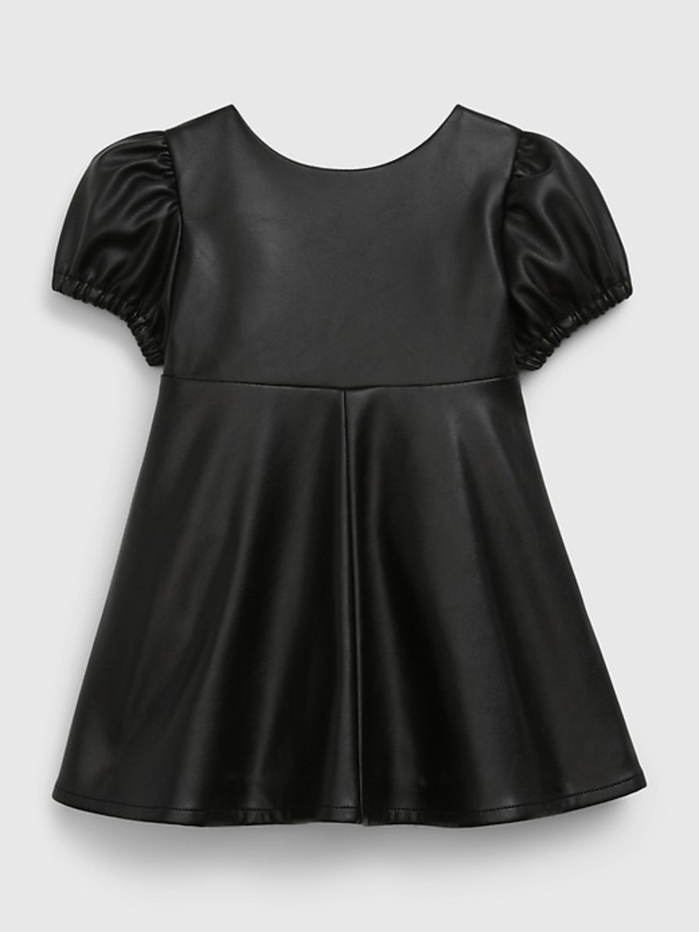 GAP Black Faux Leather Puff-Sleeve Dress
